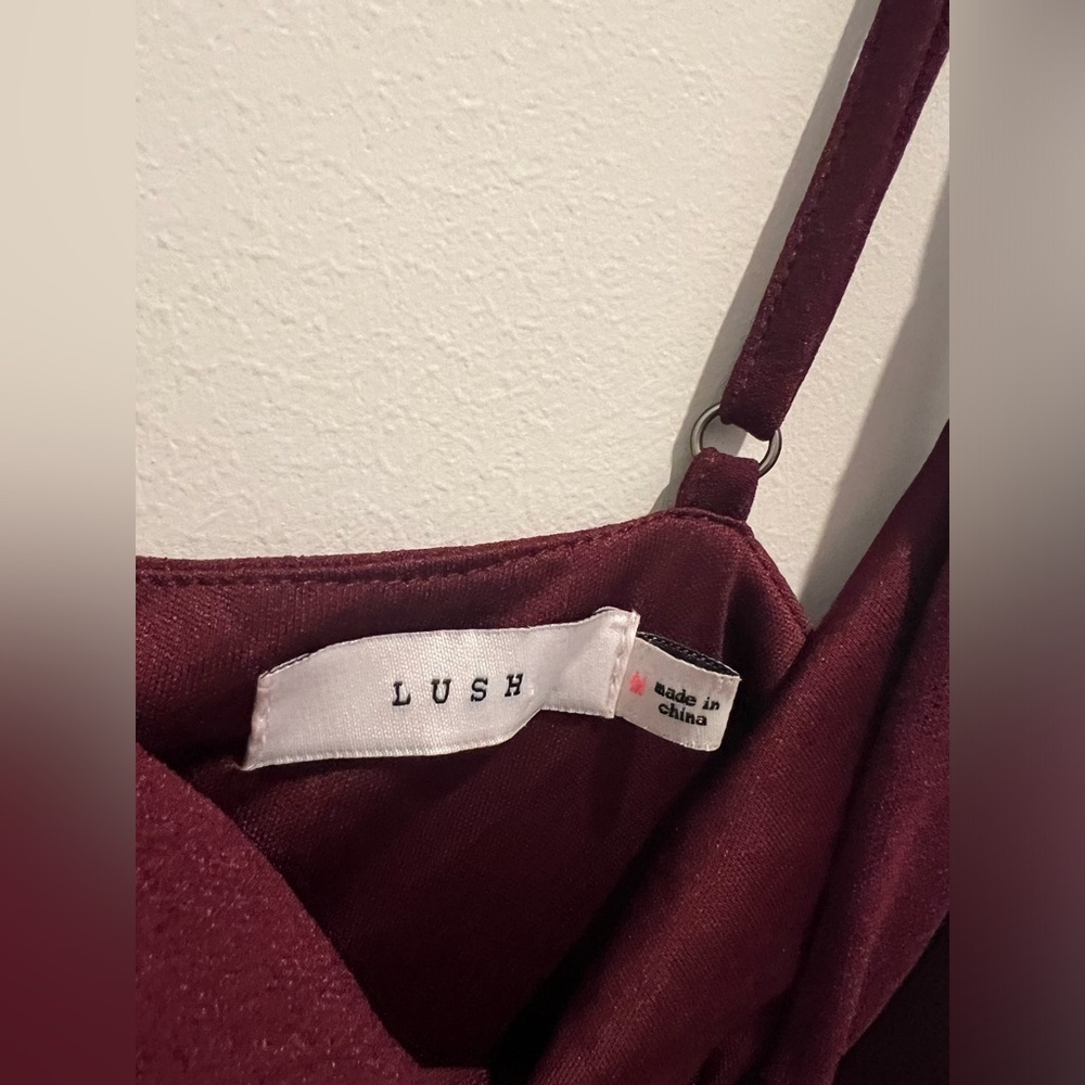 LUSH Geanna Burgundy Twist-Front Jumpsuit - Picture 7 of 11